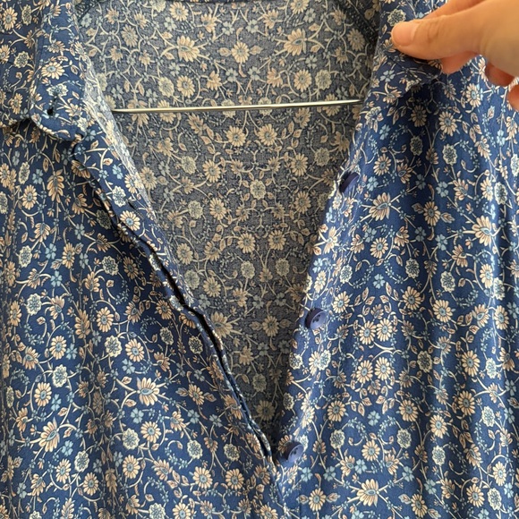 Natural Life Rebecca Blue Floral Tiered Midi Dress Blue Border Calico Print L - Picture 9 of 16